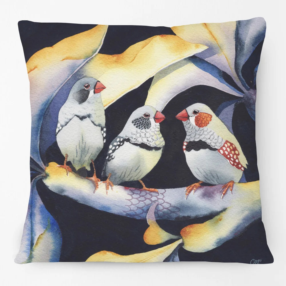 Australian Native Birds Cushion Cover | Cockatoo Cockatiel Lorikeet Finch Art | Linen or Plush | 45x45cm