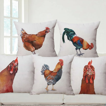 Cushion Cover Fun Poultry Rooster Chicken Hen Farmhouse | Linen Cotton Polyester | 11 Designs