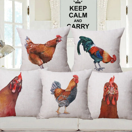 Cushion Cover Fun Poultry Rooster Chicken Hen Farmhouse | Linen Cotton Polyester | 11 Designs