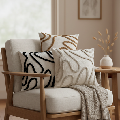 Cushion Cover Chenille | Decorative Stitched Lines Throw Pillow Polyester