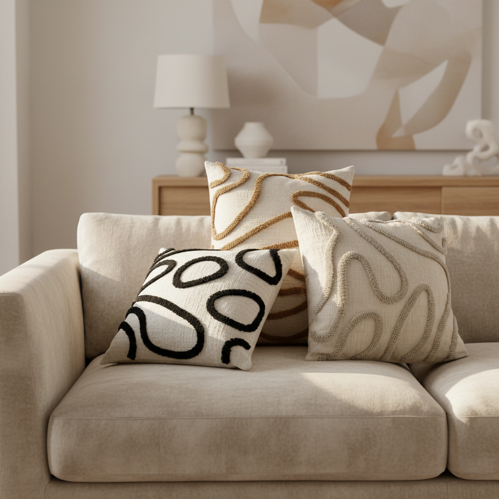 Cushion Cover Chenille | Decorative Stitched Lines Throw Pillow Polyester