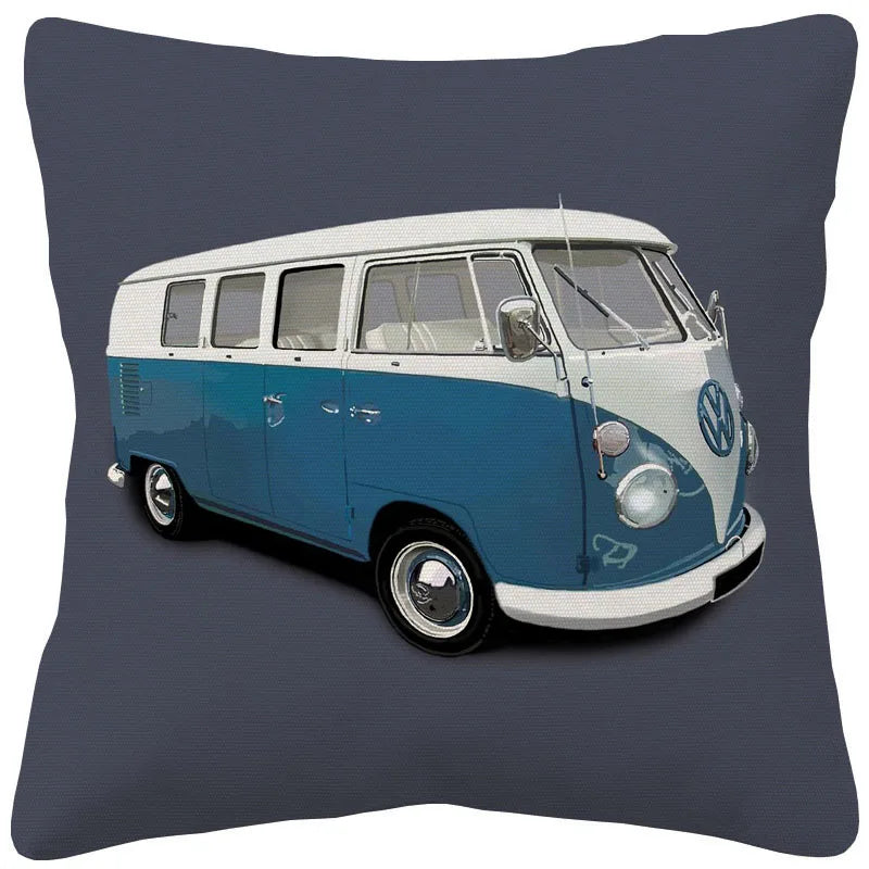 VW Kombi Van Cushion Covers | Retro Vintage Bus Art | Blue Pink Green Yellow Mustard | Sofa Throw Pillow