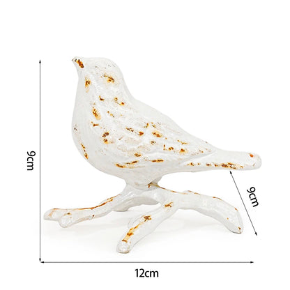 Cast Iron Wren Bird Sculpture | Rustic Bird Ornament on Branch | Farmhouse Garden & Home Decor | White or Brown