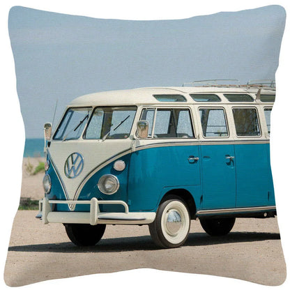 VW Beetle & Kombi Van Cushion Cover | Retro Vintage Car Art | Linen or Plush | 45x45cm