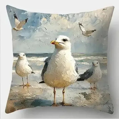 Seagull Beach Coastal Art Cushion Covers | Oil Painting Print Pillow Cases | Hamptons Decor