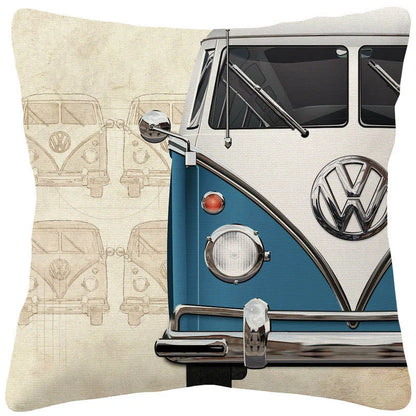 VW Beetle & Kombi Van Cushion Cover | Retro Vintage Car Art | Linen or Plush | 45x45cm
