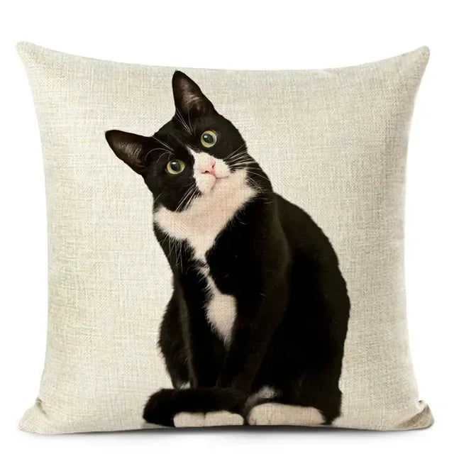 Cat Portrait Linen Cushion Cover | Realistic Photo Print | Cat Lover Gift