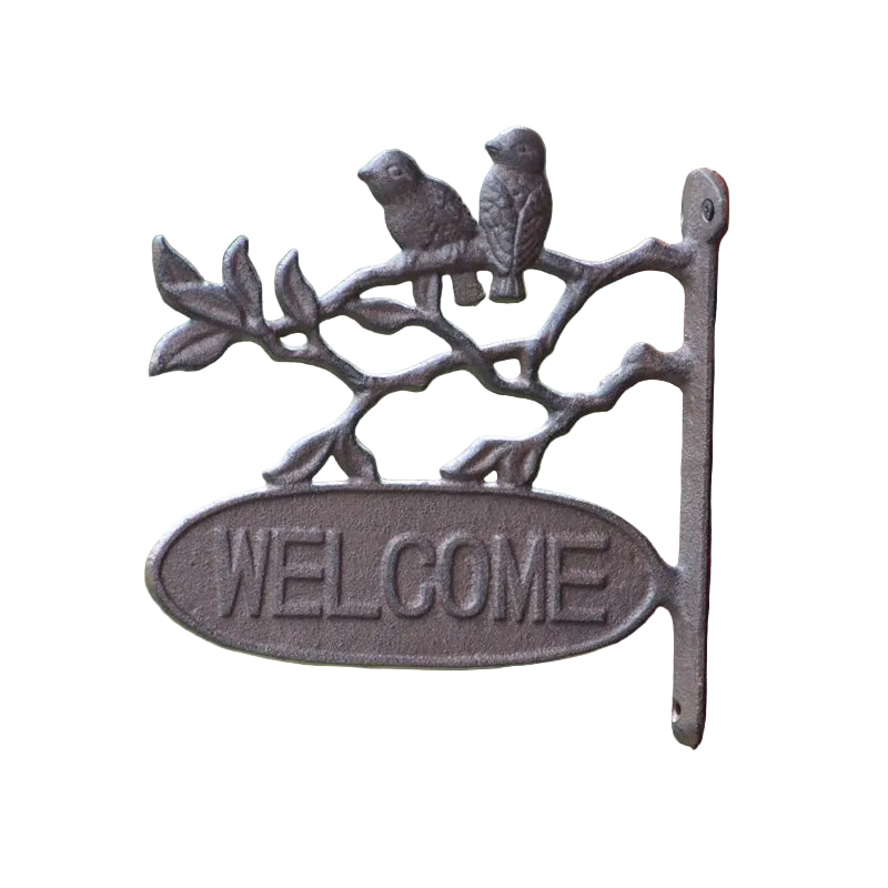 Welcome Little Birds Cast Iron Hanging Sign - Cottage Garden 24.5x24cm