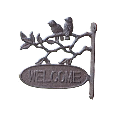 Welcome Little Birds Cast Iron Hanging Sign - Cottage Garden 24.5x24cm