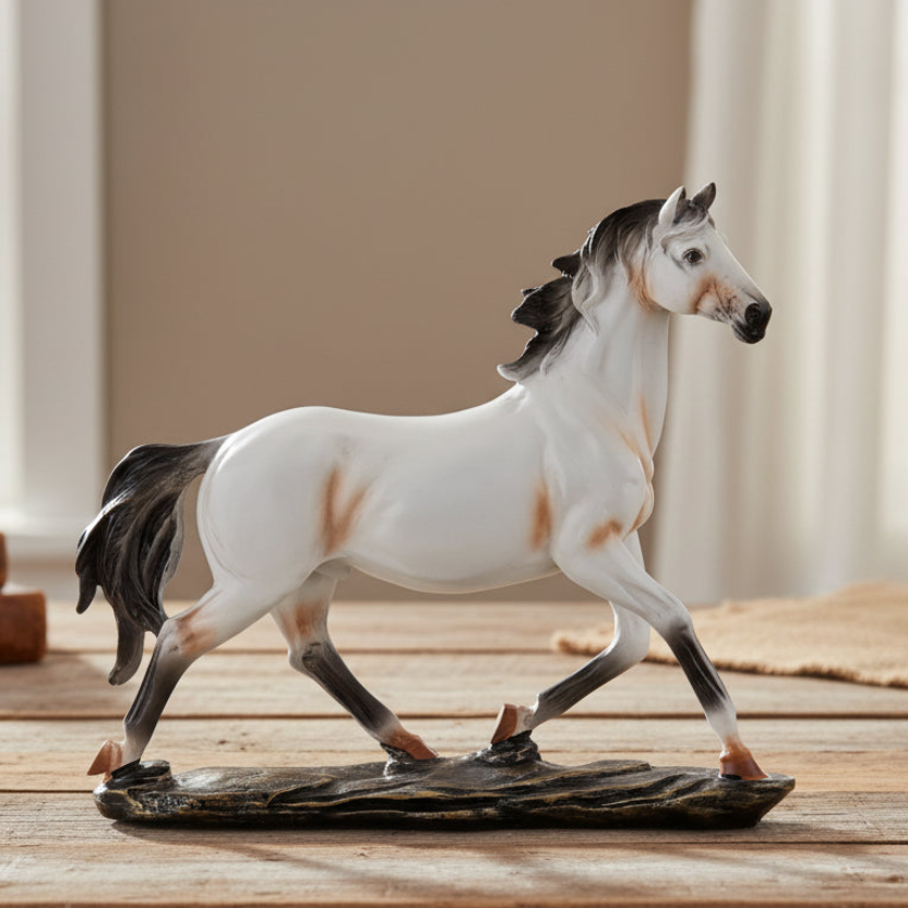 White Horse Sculpture Ornament - Resin Desk Decor Art