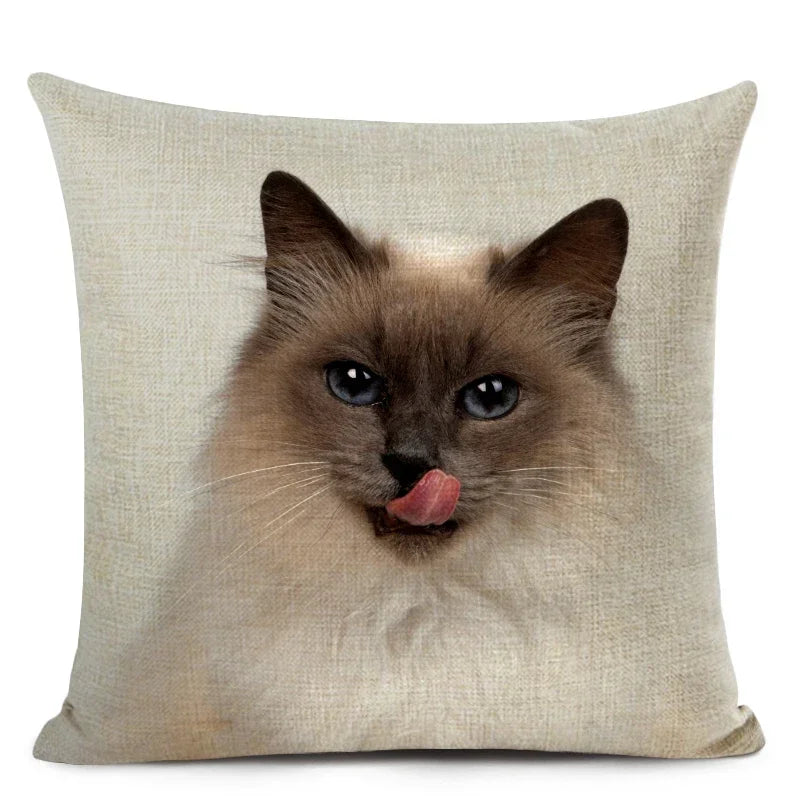 Cat Portrait Linen Cushion Cover | Realistic Photo Print | Cat Lover Gift