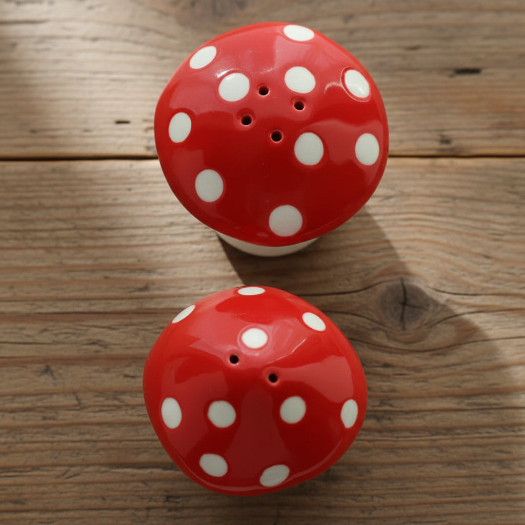 Mushroom Salt and Pepper Shaker Set Hand-painted Ceramic