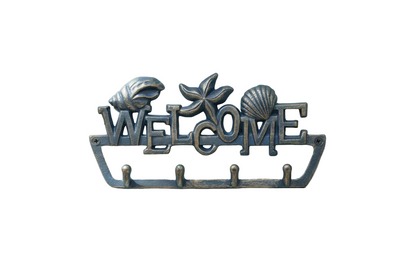 Welcome Coastal Wall Hook - Seashells & Starfish Metal Decorative Hook