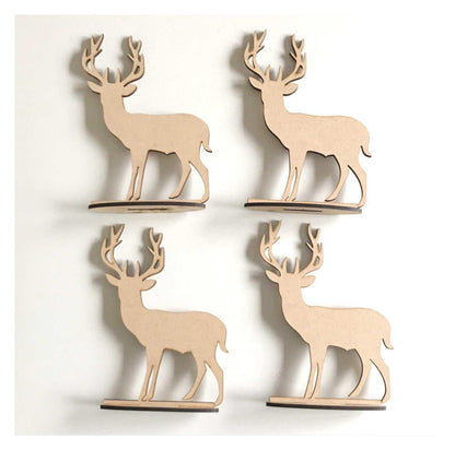 Deer Stag Reindeer x4 Standing Raw MDF Wooden DIY Craft - The Renmy Store Homewares & Gifts 
