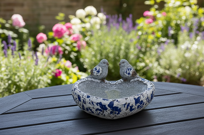 Blue White Heart Victorian Bird Bath Feeder Dish Hamptons Decor