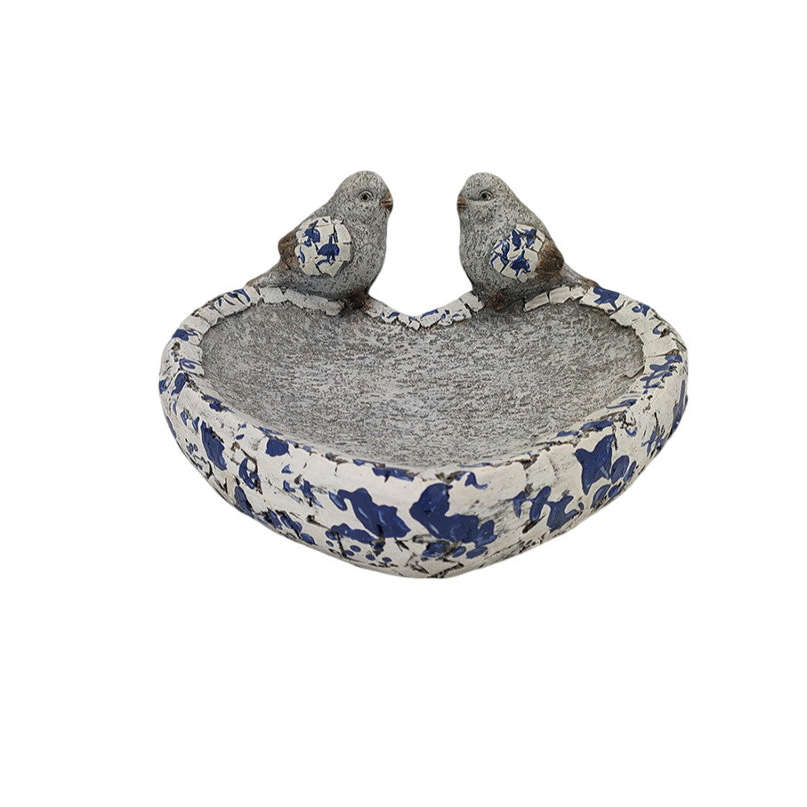 Blue White Heart Victorian Bird Bath Feeder Dish Hamptons Decor