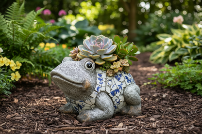 Blue White Frog Victorian Planter Pot Hamptons Coastal Decor