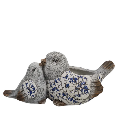 Blue White Birds Victorian Planter Pot - Hamptons Decor