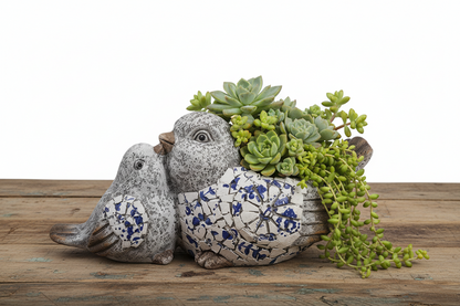 Blue White Birds Victorian Planter Pot - Hamptons Decor