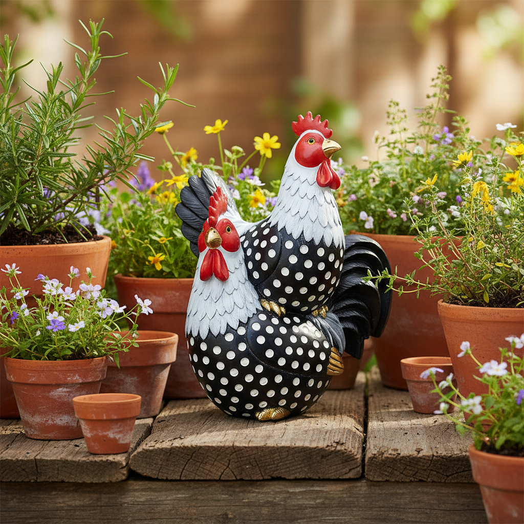 Chicken Friends Ornament Black White Farmhouse Garden Decor
