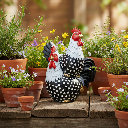 Chicken Friends Ornament Black White Farmhouse Garden Decor