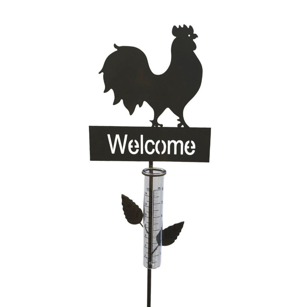 Rain Gauge Rooster Stake Cast Iron - Catcher Garden