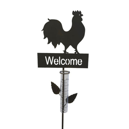 Rain Gauge Rooster Stake Cast Iron - Catcher Garden