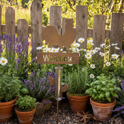 Rain Gauge Rooster Stake Cast Iron - Catcher Garden