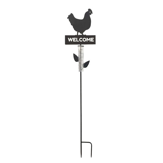 Rain Gauge Hen Chicken Stake Cast Iron - Catcher Garden