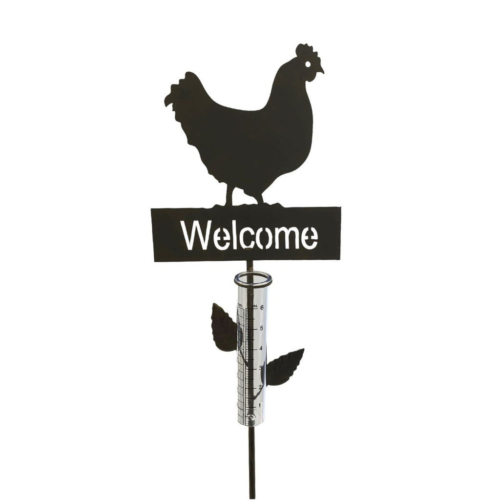 Rain Gauge Hen Chicken Stake Cast Iron - Catcher Garden