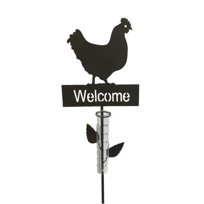 Rain Gauge Hen Chicken Stake Cast Iron - Catcher Garden
