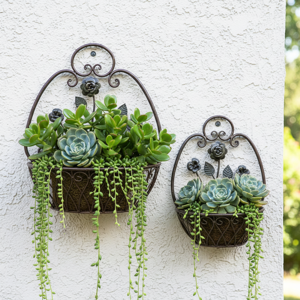 Wall Planter Basket Set of 2 | Rustic Cottage Garden Vintage Flower Pot