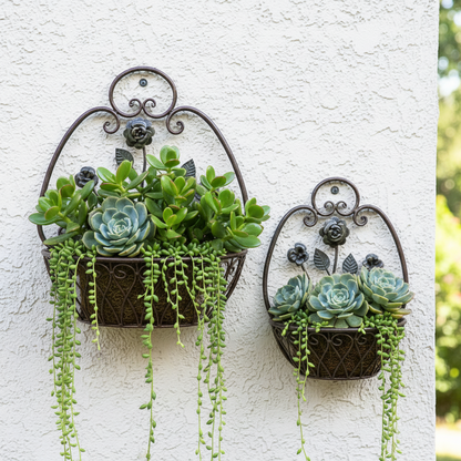 Wall Planter Basket Set of 2 | Rustic Cottage Garden Vintage Flower Pot