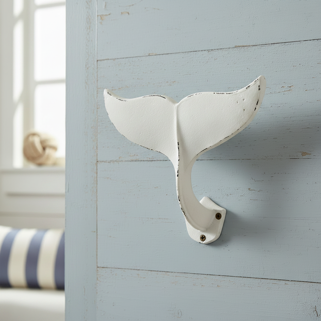 Whale Tail Wall Hook | White Coastal Beach House Decor