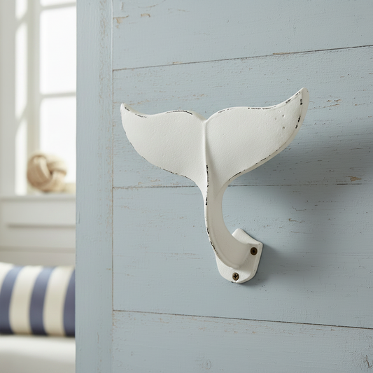 Whale Tail Wall Hook | White Coastal Beach House Decor