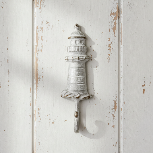 Lighthouse Hook | White Coastal Beach Decor Wall Hook | Hamptons Style Entryway