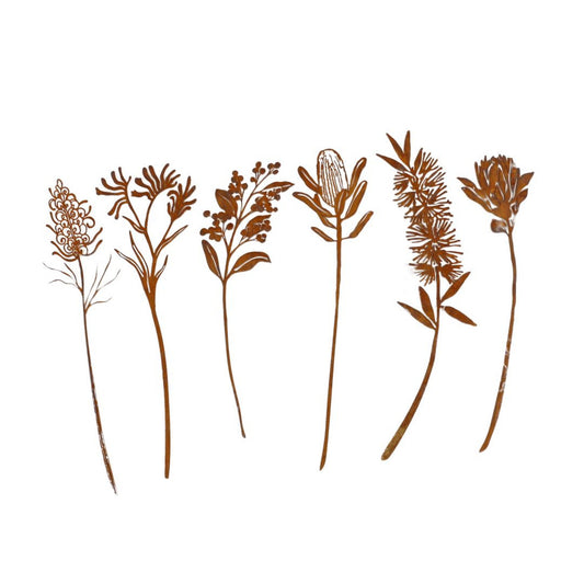 Australian Native Flower Stakes Set of 6 - Metal Garden Art