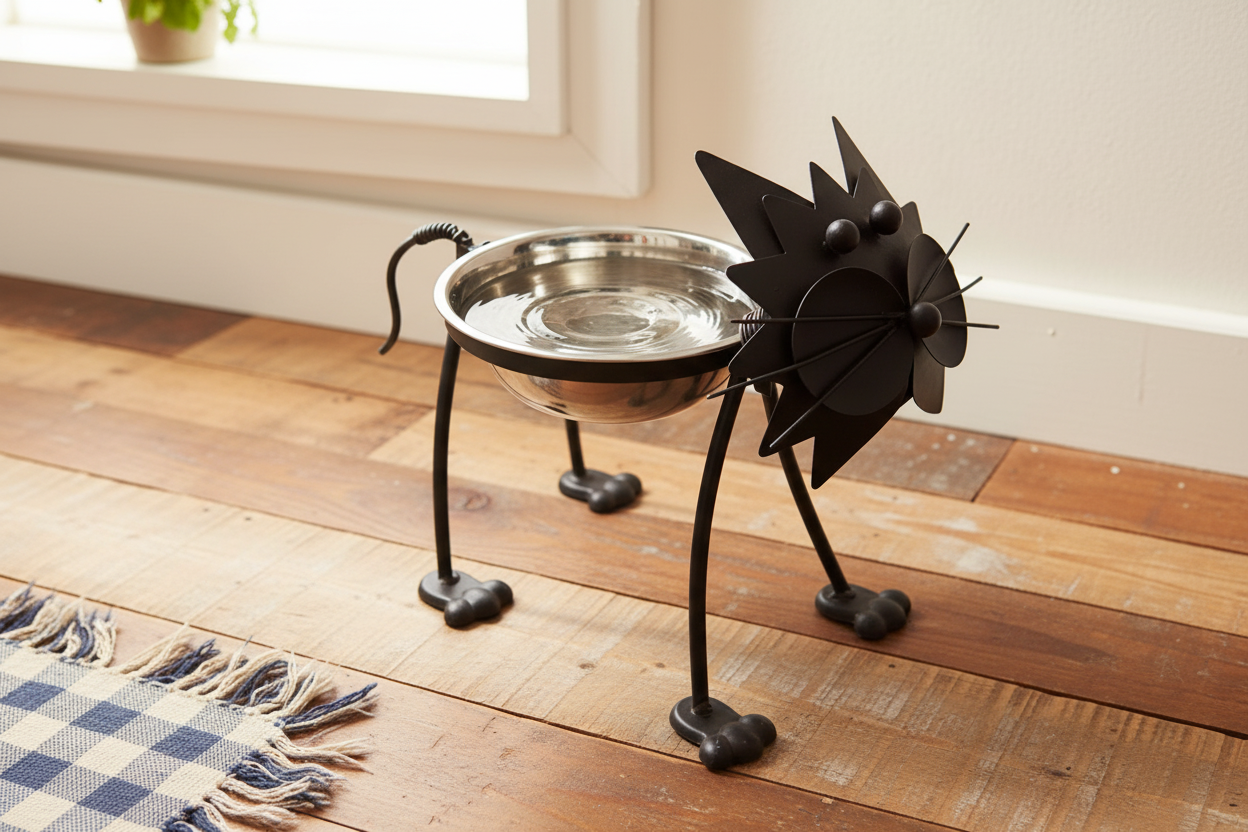 Cat Bowl Stand Elevated Funky Design Metal Pet Feeder