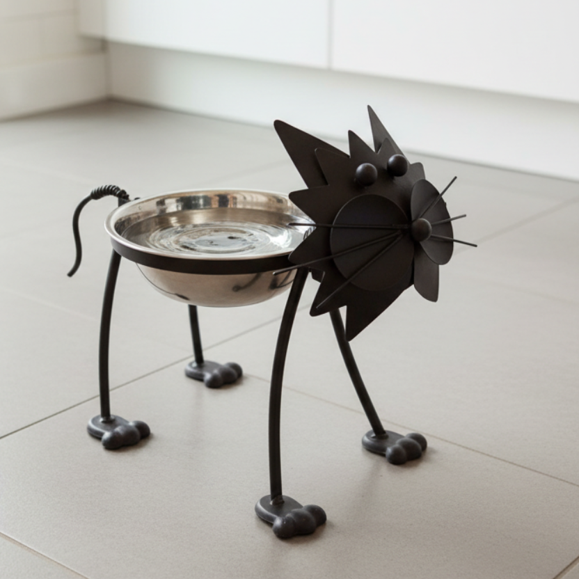 Cat Bowl Stand Elevated Funky Design Metal Pet Feeder