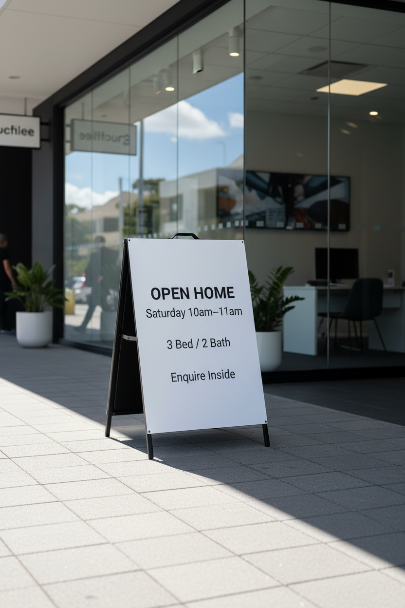 A-Frame metal sign — real estate open home portrait shape