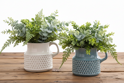 Ceramic Jug Planter Pot Vase - Blue White with Handle