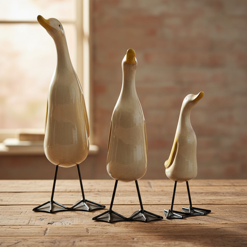 Ceramic Duck Set of 3 | Shelf Sitters & Garden Decor | Farmhouse Coastal Home Decor