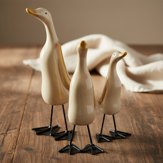 Ceramic Duck Set of 3 | Shelf Sitters & Garden Decor | Farmhouse Coastal Home Decor