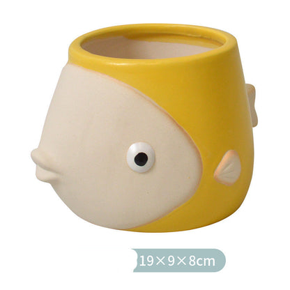 Planter Pot Fish Coastal Blue White Red Pink Yellow Green
