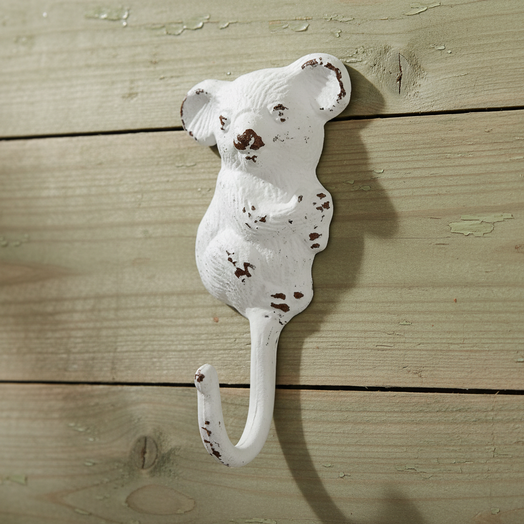 Koala Hook Rustic White | Cast Iron Wall Hook 18.5cm