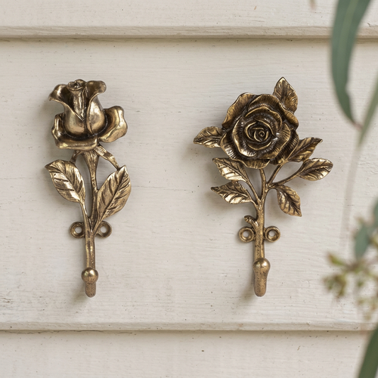 Actual rose hooks referenced in a simple outdoor Australian cottage setting