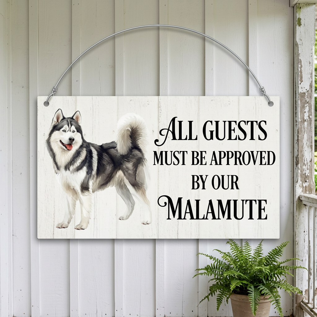 Alaskan Malamute guest approval hanging sign