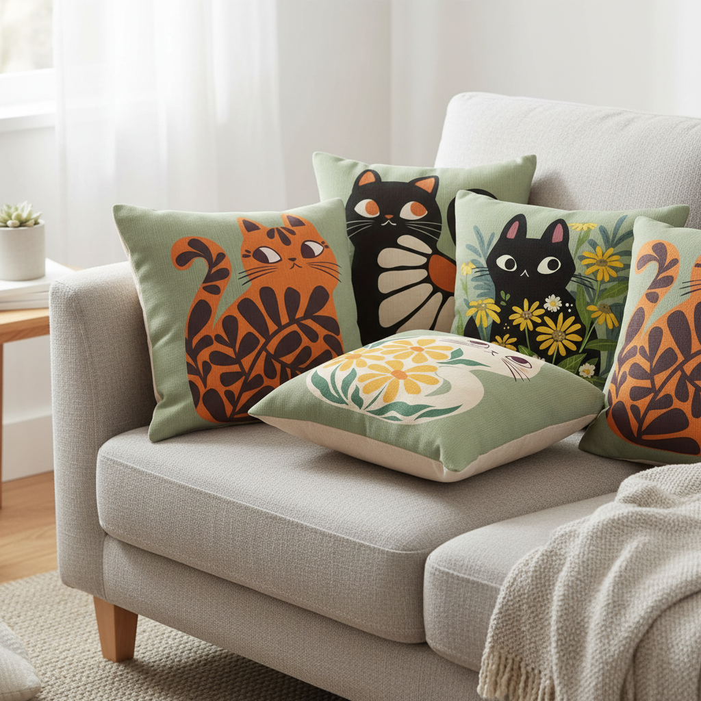All 4 Cat Cushion Covers — Lifestyle
