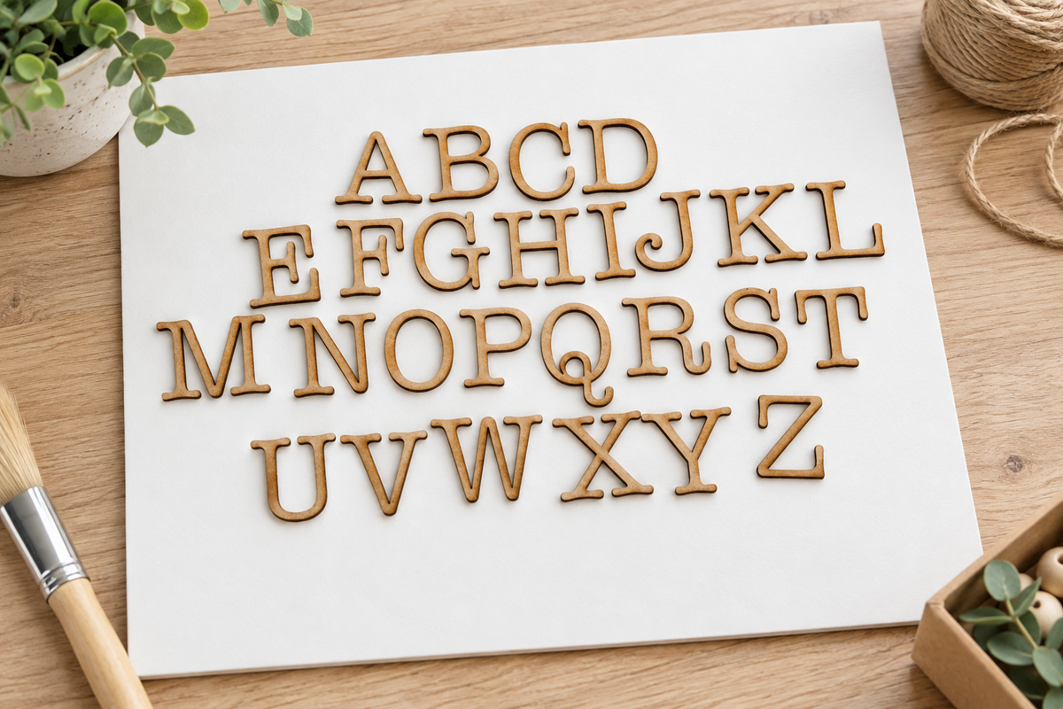 American Type Writer MDF alphabet on a craft table
