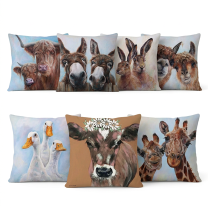 Animal cushion cover range on white background